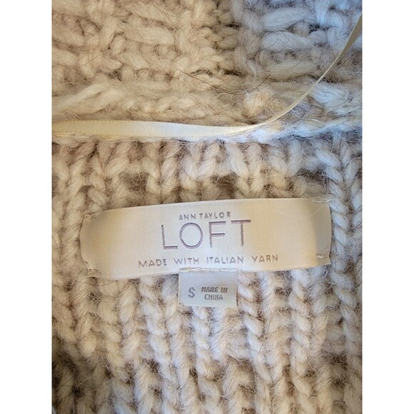 LOFT Cardigan Sweater Coat S Wool Alpaca Open Front Chunky Oversized 3/4 Sleeve - Picture 3 of 11